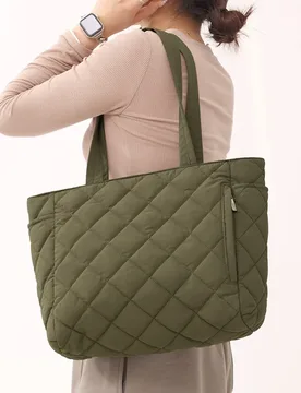 Diamond Quilted Nylon Shoulder Bag Women Large Multi Pocket Lightweight Casual Tote Handbag For Daily School Travel Shopping Use - Aliexpress - FashionsVida