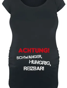 T-Shirt - Achtung! Schwanger, Hungrig, Reizbar! - S bis 3XL - für Damen - Größe XXL - schwarz - Frauen - female - Umstandsmode - FashionsVida