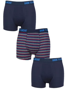Mens 3 Pack SOCKSHOP Plain and Striped Bamboo Trunks Stripe Dark Navy M - Blue - Size: Medium - Dare to wear - FashionsVida