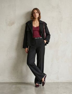 Top in viscosa con spalline e bordo in pizzo - maroon