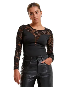 Body A Maniche Lunghe Round Neck Lace Black 5XL