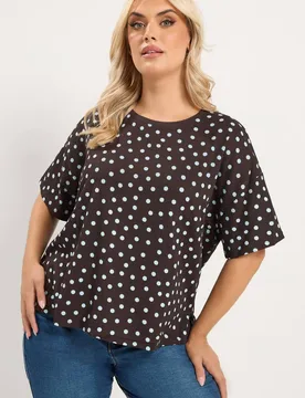 Women's Polka Dot Textured Top in Chocolate Size: 30-32 - Chocolate - Size: 30-32 - Yours - FashionsVida