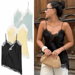 Elegant Asymmetrical Lace Lace Patchwork Top Sexy Lace Backless Backless Tops Elegant Sleeveless Women tank top Party Dress
