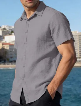 Men's Cardigan Button Up Short Sleeve Shirt Solid Color Lapel Casual Business Shirt - Aliexpress - FashionsVida