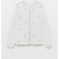 Blusa camisera de mujer con dobby bordado