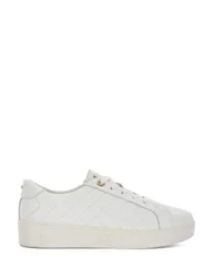 Wide Fit Leather Lace Up Quilted Trainers White female