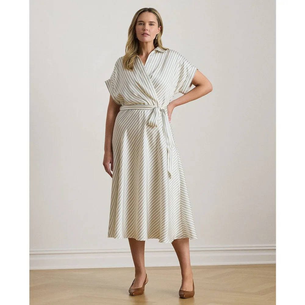 Vestido midi cruzado de manga corta - Lauren Ralph Lauren Woman - FashionsVida