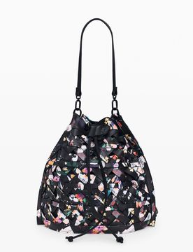 Sac à dos moyen tressé fleurs, , PolyurÉThane, Noir, U