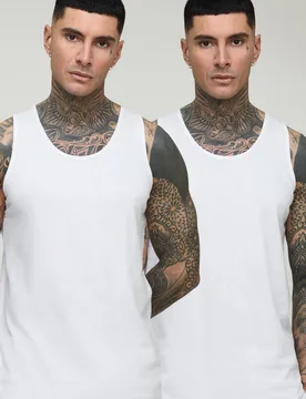 Men's Tall 2 Pack Essential Regular Fit Vest White Size Medium White M - boohooMAN - FashionsVida