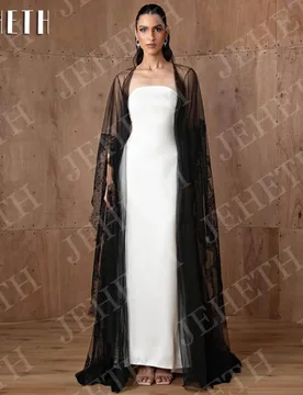 JEHETH Saudi Arabia Evening Dresses Elegant with Black Tulle Cape Formal Strapless Mermaid Party Dress Customized فساتين سهرة - Aliexpress - FashionsVida