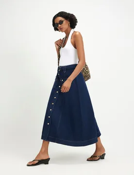 Denim Belted Flap Pocket Midi Utility Skirt Blue Denim female - River Island - FashionsVida