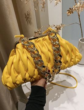 Pieza Bolso de embrague plisado de moda amarillo, bolso de noche, bolso de mano, bolso de hombro con cadena para mujer