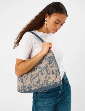 Denim Embroidered Shoulder Bag Blue female - Accessorize - FashionsVida