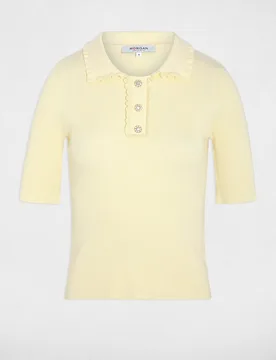 Jersey de mujer con manga crota y cuello polo - Morgan - FashionsVida