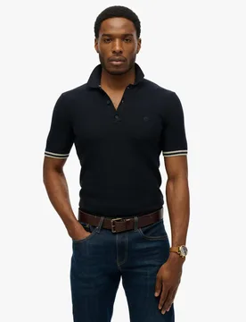 Pure Cotton Knitted Polo Shirt Navy male - Superdry & Co - FashionsVida