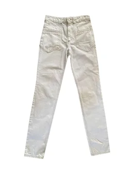 Contrast Stitch High Rise White Jeans - Isabel Marant - FashionsVida