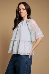 Women's Chiffon Peplum Blouse in Baby Blue Size: 10 - Baby Blue - Size: 10