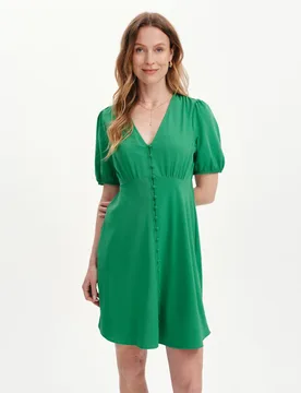 V-Neck Button Through Short Skater Dress Green female - Finery London - FashionsVida