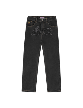 Applique Running Dog Double Scoop Denim Pants