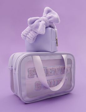 Beauty case con scritta in rilievo - lavanda