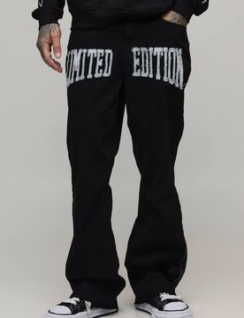 Herren Tall Jeans Hosen mit rohem Saum, Applikation und Zwickel in ausgestellter Form Washed Black Größe 34