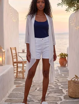 Women's Mesh Longline Kimono Jacket in Ivory Size: 20 - Ivory - Size: 20 - Roman - FashionsVida