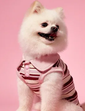 Pieza Camisa tipo polo para mascotas (gatos/perros) de rayas elásticas rosa, casual y cómoda - Shein - FashionsVida