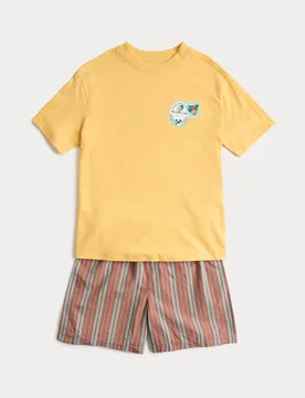 Graphic Striped Short Pyjamas (6-16 Yrs) Yellow Mix male - M&S - FashionsVida