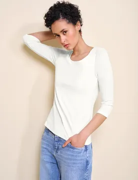 Basic T-Shirt mit 3/4 Arm female Weiß