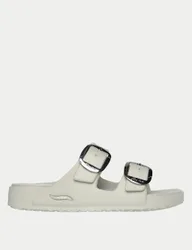 Metallic Buckle Footbed Sliders White female