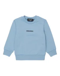 Felpa azzurra in puro cotone con mini logo bianco