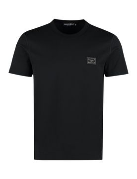 Cotton T-shirt with Logo Plaque