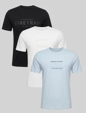 Mens Multi 3 Pack Regular Fit Cotton Crew T-Shirts - Multicolour - Size Large - Firetrap - FashionsVida