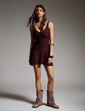 Robe Mini Froncée Xs Marron - Bershka - FashionsVida