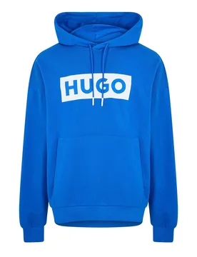 Mens Box Print Hooded Neck Long Sleeve Polo Shirt In Open Blue - Size X-Large - BOSS - FashionsVida
