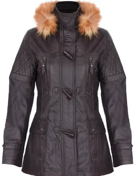 Women's Quilted Leather Hooded Parka Jacket-Northampton in Brown Size: 12 - Brown - Size: 12 - Infinity Leather - FashionsVida
