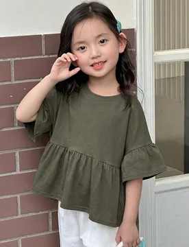 Camiseta de punto de manga corta y cuello redondo para niñas jóvenes, verano - Shein - FashionsVida