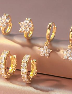 Set de 6 piezas de aretes colgantes con flores de circonita cúbica brillante minimalista, regalo de joyería de lujo