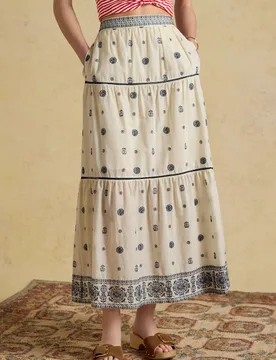 Pure Cotton Embroidered Midi Tiered Skirt Cream Mix female - Joules - FashionsVida