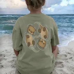 Camiseta holgada con estampado de familia de castores linda para niñas, top de estilo playero juvenil de verano