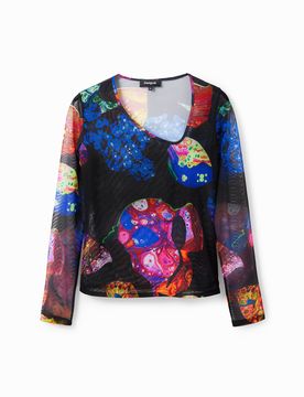 T-shirt tulle minéral M. Christian Lacroix, Polyester, Noir, XS