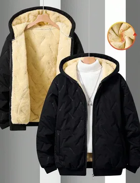Abrigo con capucha con cremallera y forro de sherpa acolchado para adolescentes, diseño minimalista de moda adecuado para uso diario, al aire libre y - Shein - FashionsVida