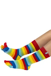 Mens and Women's 1 Pair TOETOE Essential Stripe Mid Calf Toe Socks Rainbow 4-11 UK - Multi Coloured - Size: 4-11 UK