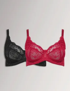 Women's 2 Pack Lace Bras in Red Size: 38C - Red - Size: 38C - Yours - FashionsVida
