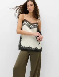 Contrast Lace Trim Cami Top Ivory Mix female