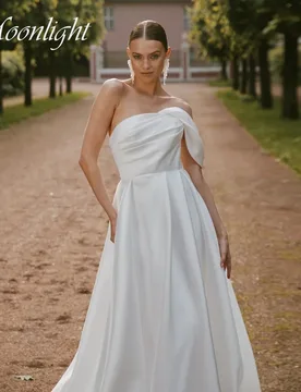 Simple Pleat Strapless A-Line Wedding Dress One Shoulder Women Backless Sweep Train Bridal Gown Vestidos De Novia Customized - Aliexpress - FashionsVida