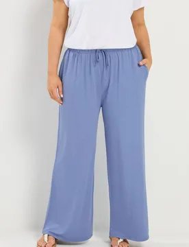 Women's Soft Touch Wide Leg Trousers in Blue Size: 20 - Blue - Size: 20 - Yours - FashionsVida