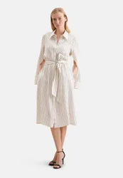 Satiniertes Hemdblusenkleid mit hohen Ärmelschlitzen Weiß 44