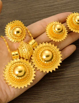 Gold Plated Fashion Ethiopian Big Size Earrings/2PCS Pendant/Ring Jewelry Sets Gold Plate Africa Bride Wedding Eritrea Set Gifts - Aliexpress - FashionsVida
