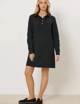 Women's Textured Twill Shirt Dress in Black Size: 10 - Black - Size: 10 - M&Co - FashionsVida